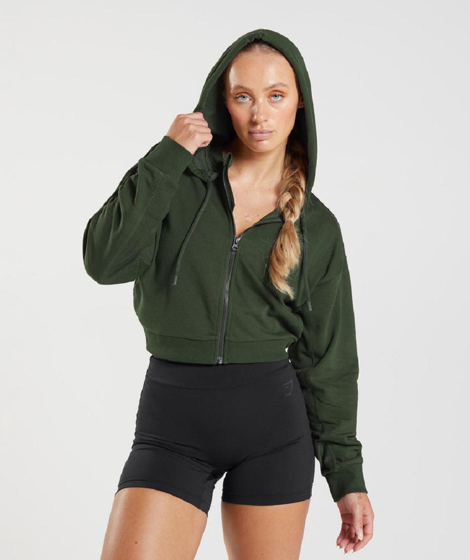 Sudadera Con Capucha Gymshark Gs Power Cropped Zip Mujer Verde Oliva | CO 2011GSO